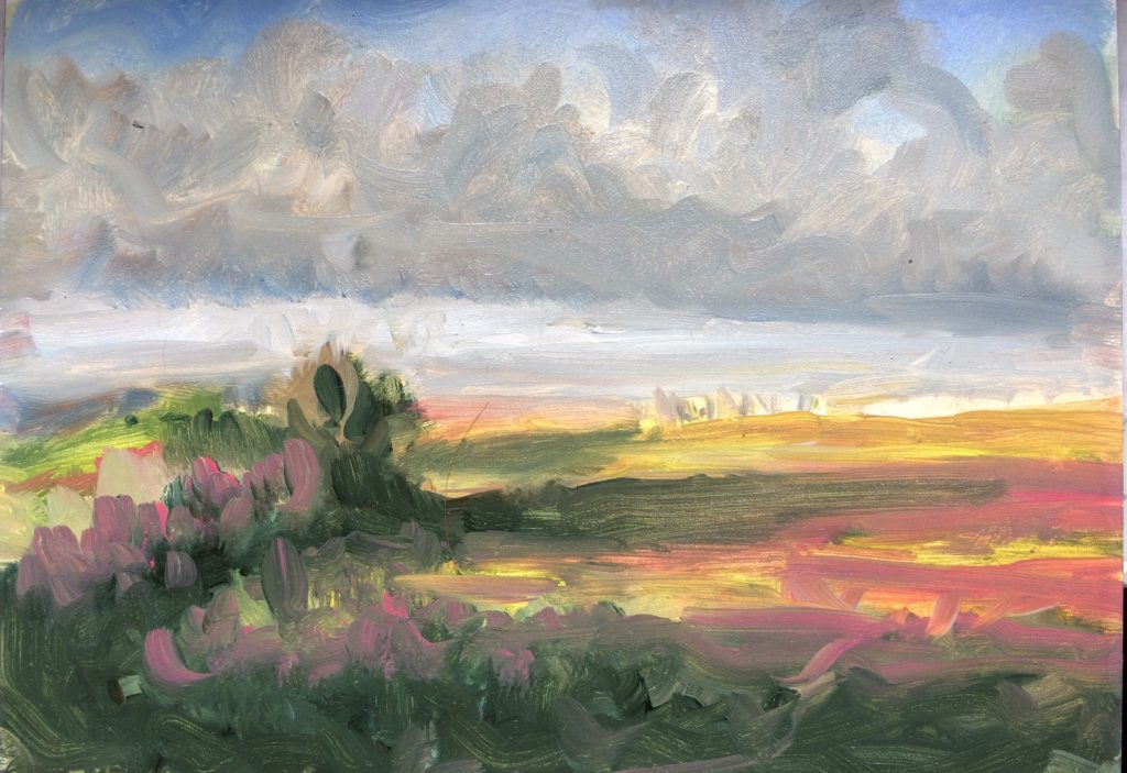 Farnese, Italy, sunrise, oil on board