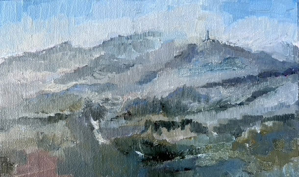 Monte_Castello, Italy Morning-Mist, oil painting plein air