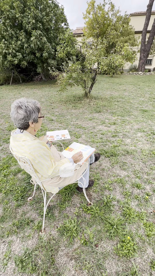 Painting en plein air at the villa