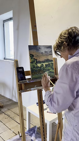 Painting in the studio at the villa